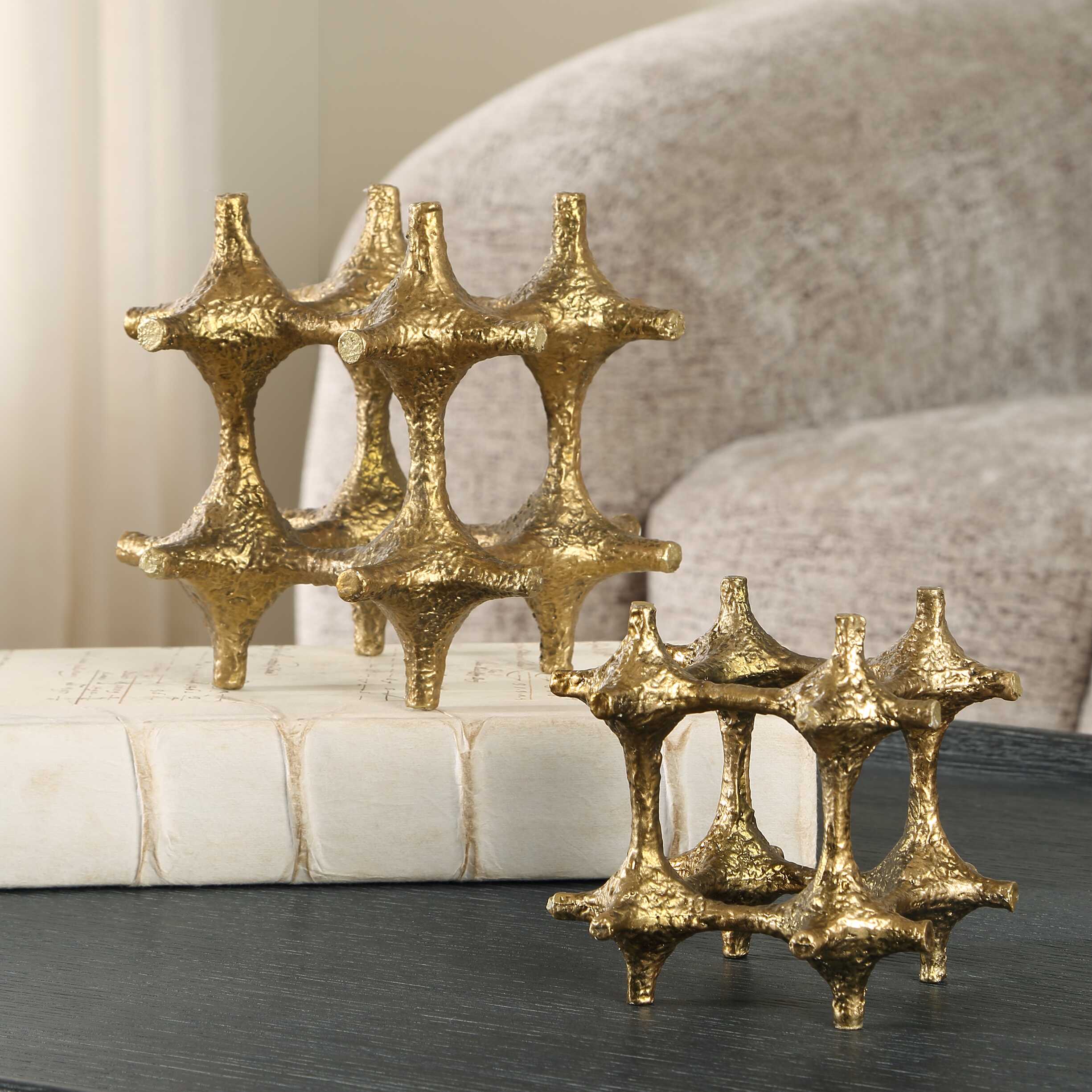 Gilded Connection Modern Sculptures Set/2, Decorative by Uttermost, 6.5" width x 6.5" height x 6.5" depth View 2
