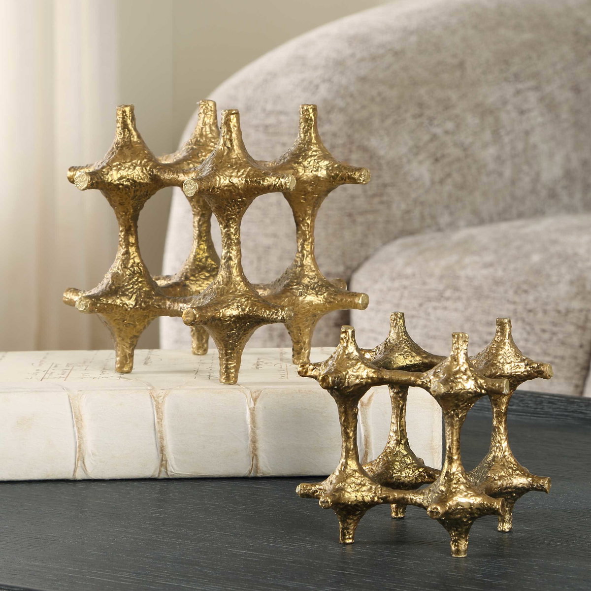 Gilded Connection Modern Sculptures Set/2, Figurines & Statue by Uttermost, 6.5" width x 6.5" height x 6.5" depth View 2