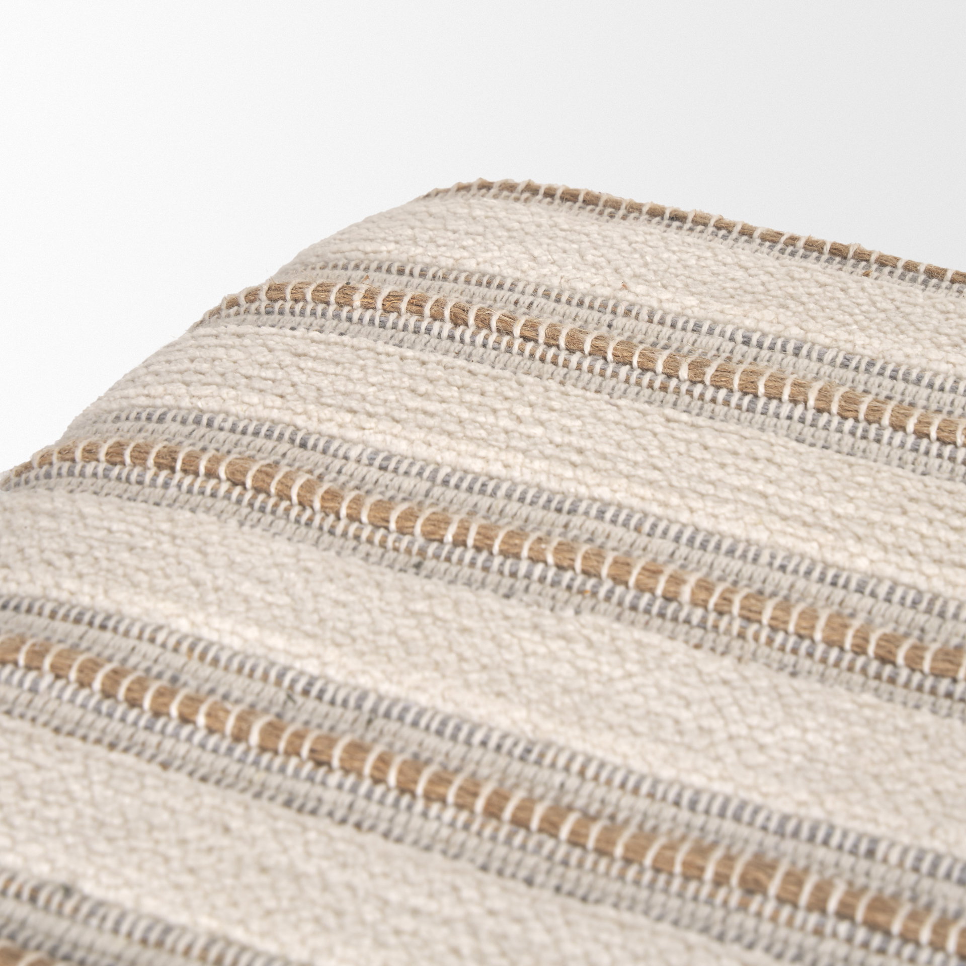 Taimo White Washed Light Brown Wood with Striped Fabric Seat Bench, Benche by Mercana, 62.2" length x 17" width x 19.3" height View 7