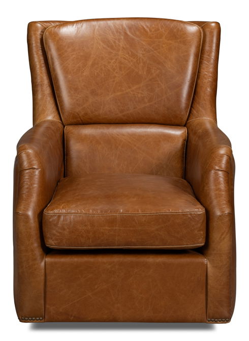 Leather Swivel Chair, Cuba Brown