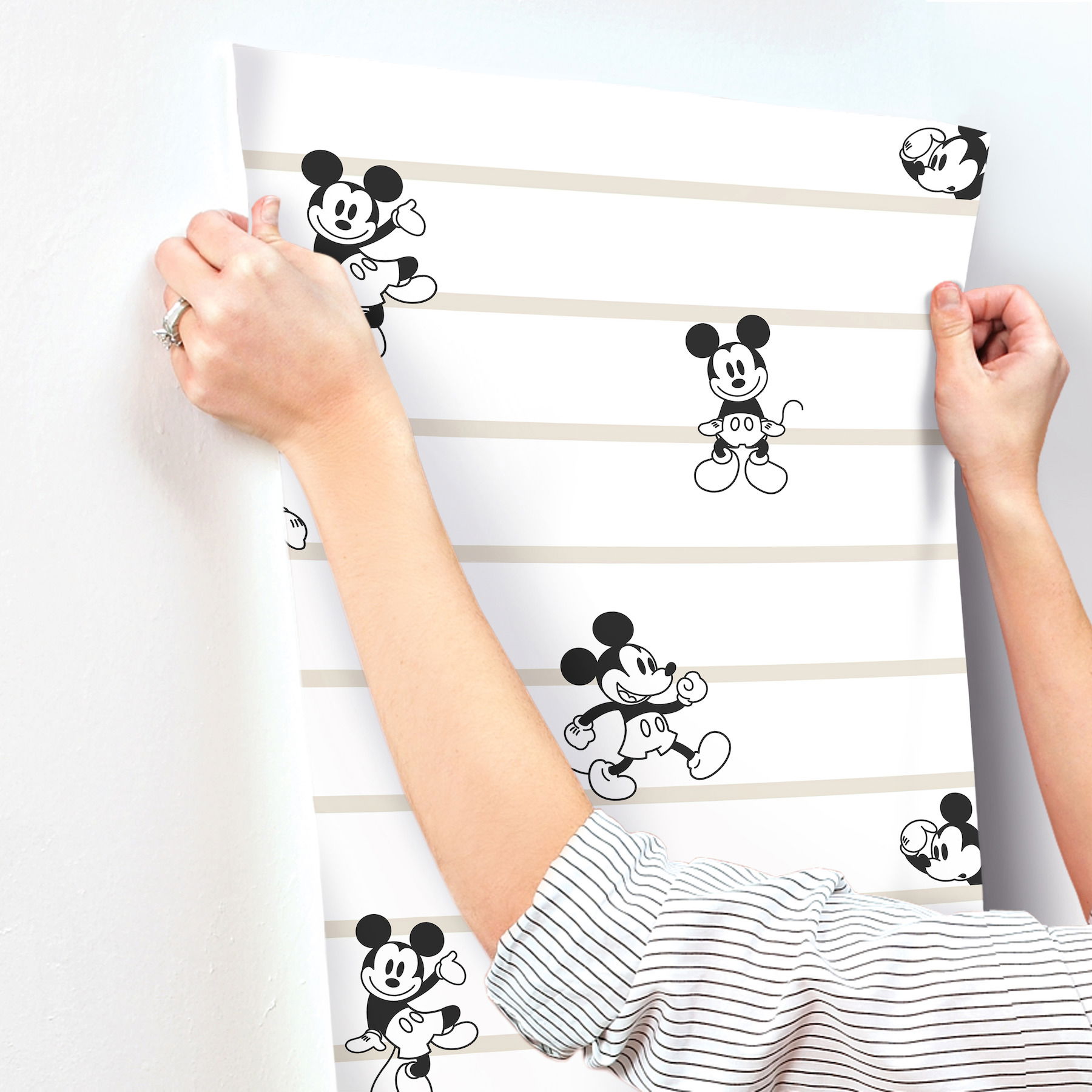 Disney Mickey Mouse Stripe Black & White Wallpaper large image 