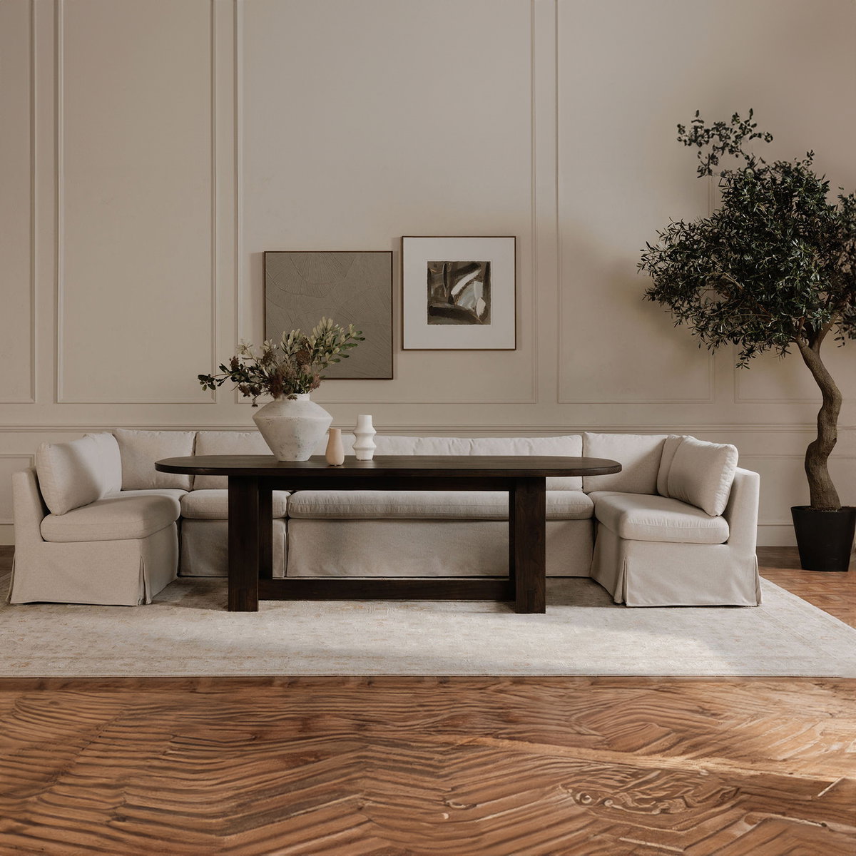 Glenn Oval Dining Table Dark Brown, by Moe's Home, 97.5" width x 30" height x 42" depth View 9