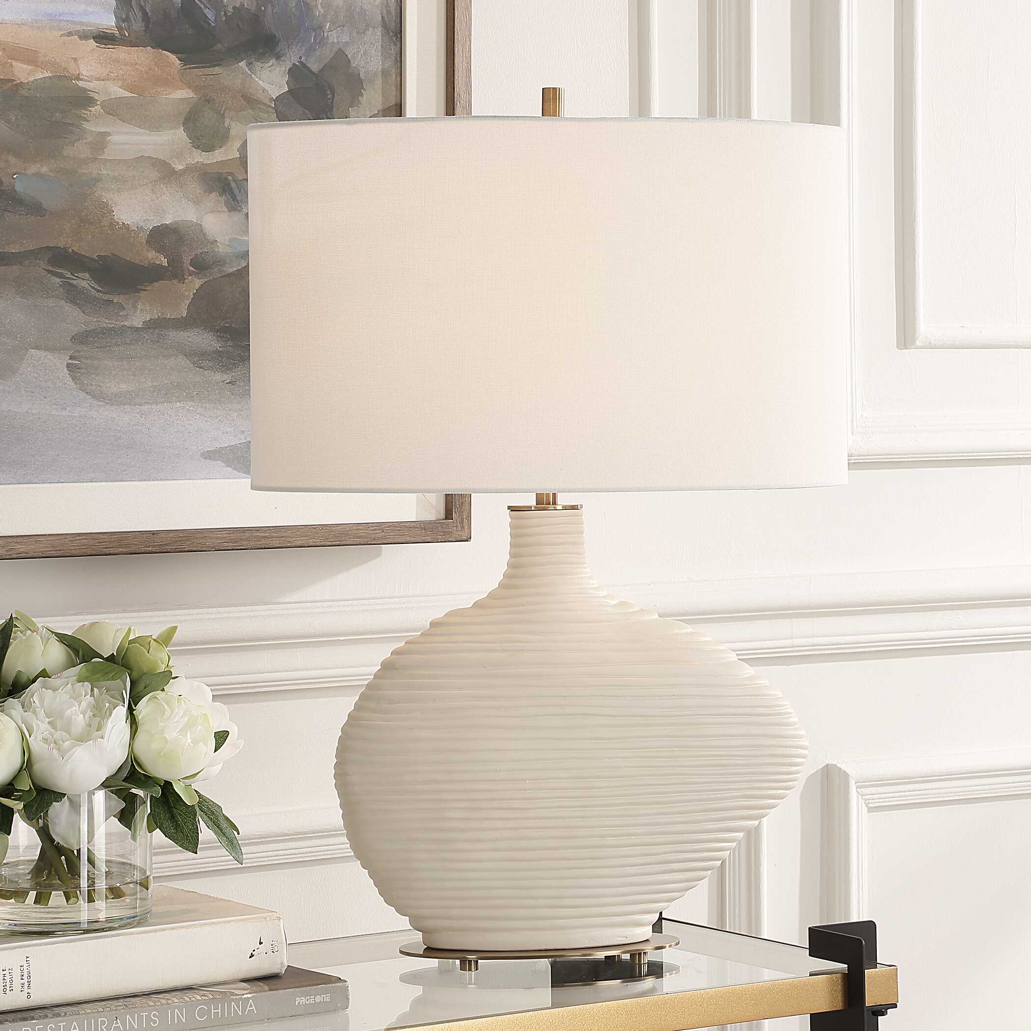 Duostacked Ceramic Table Lamp, by Uttermost, 14.5" width x 24.25" height x 4.25" depth View 2