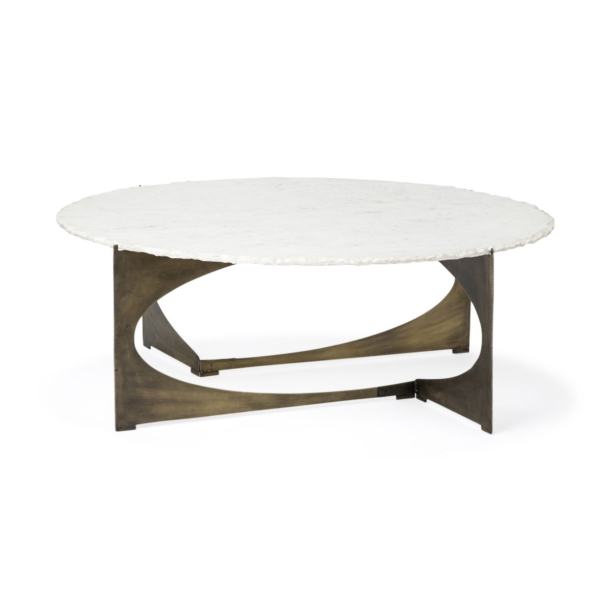 Reinhold 49' Round White Marble Top Gold Metal Base Coffee Table, by Mercana, 49" length x 49" width x 17" height View 1
