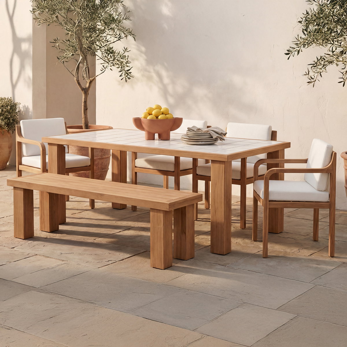Marina Outdoor Dining Bench Natural, Benche by Moe's Home, 57.99" width x 17.99" height x 16.02" depth View 6