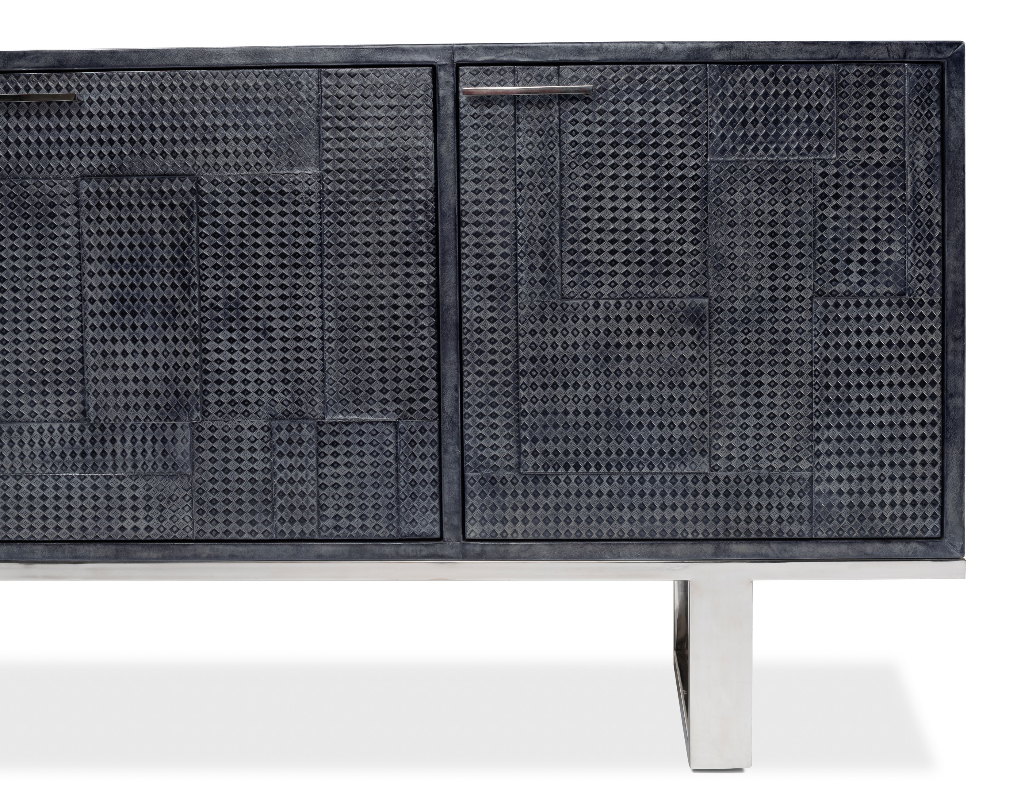 *Bronzini Credenza, Embossed Blue/Grey, Cabinets & Sideboard by Sarreid, 94" length x 20" width x 34" height View 6
