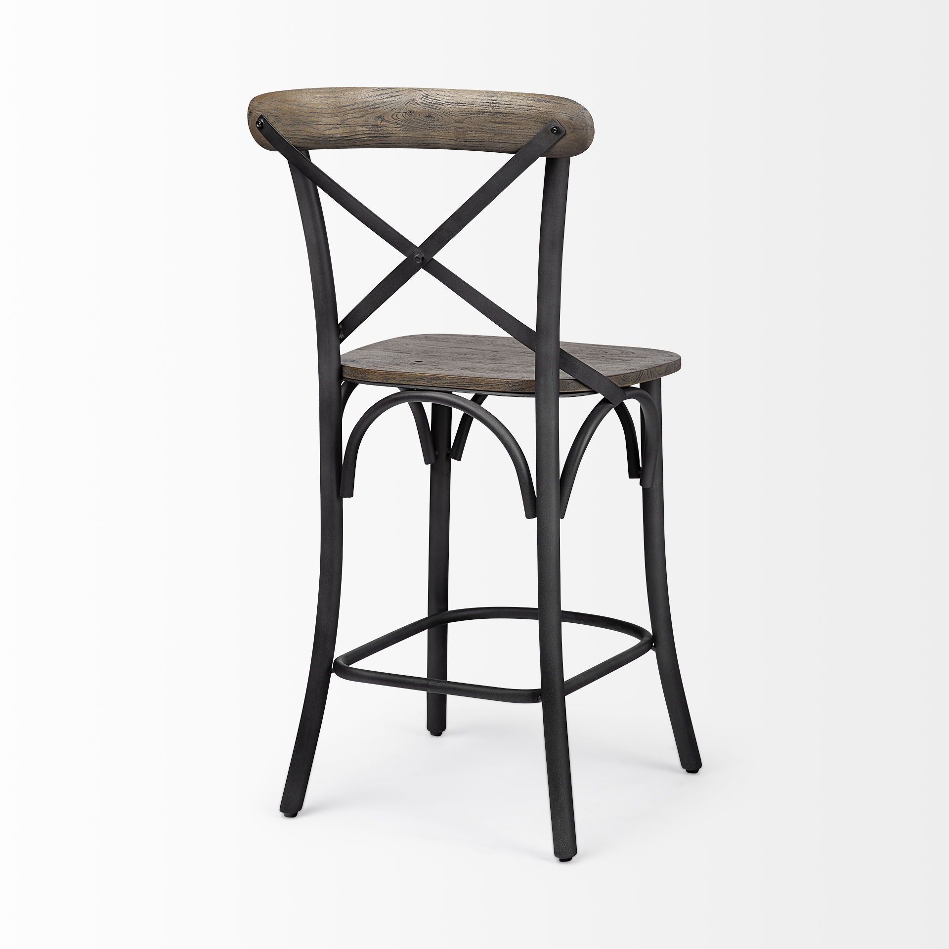 Etienne 26.25' Seat Height Brown Wood Seat Black Metal Base Stool large image 