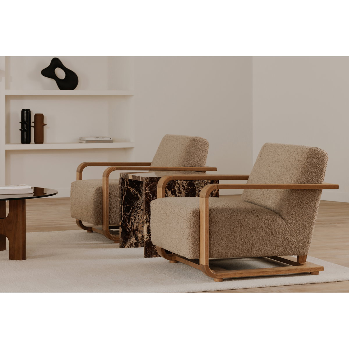 Eckersley Lounge Chair Beige Faux Shearling, Accent Chair by Moe's Home, 29.5" width x 29" height x 36" depth View 6