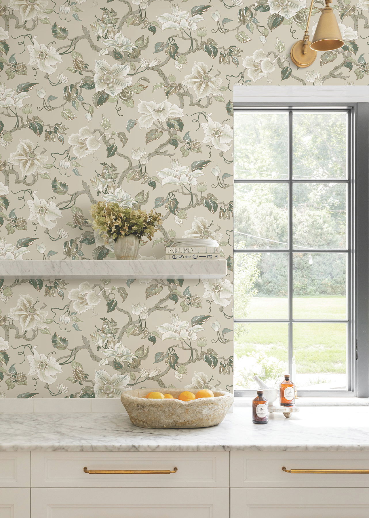 Marguerite Vine Taupe Wallpaper large image 