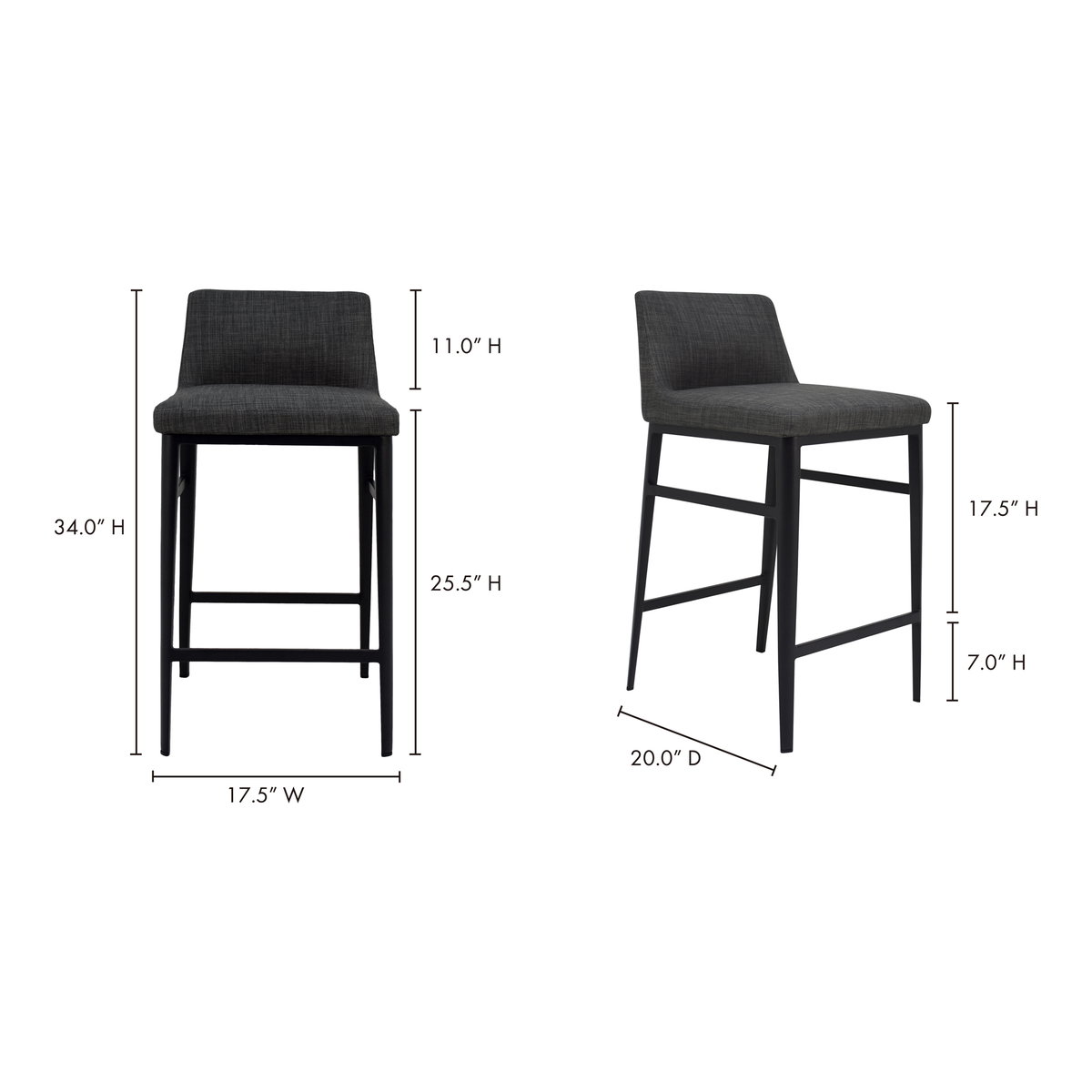 Baron Counter Stool Charcoal Grey, Counter & Bar Stool by Moe's Home, 17.5" width x 34" height x 20" depth View 7