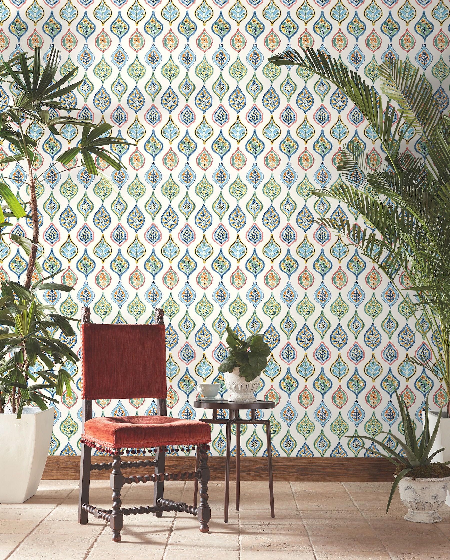 Marketplace Motif White & Multi Wallpaper large image 
