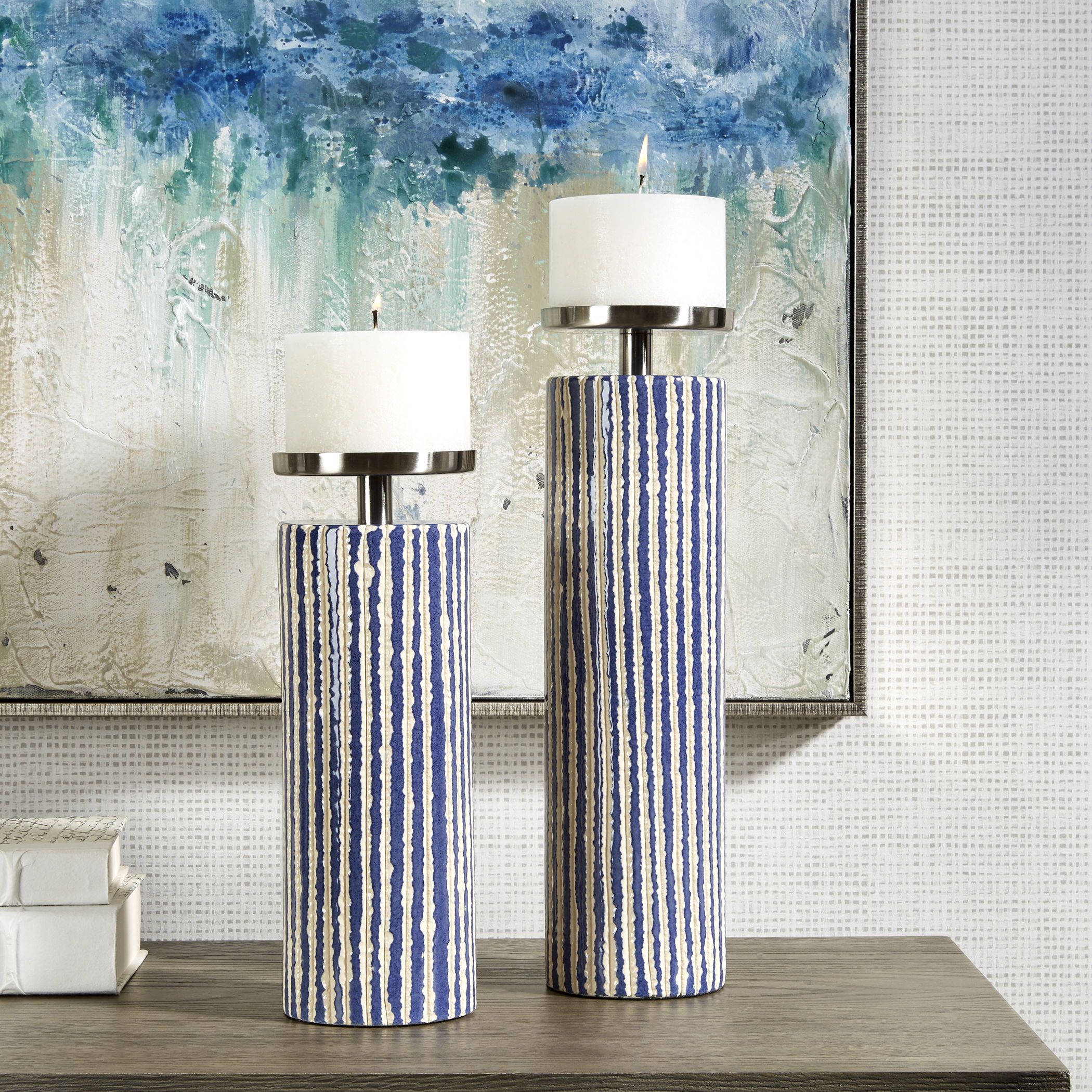 Havana Blue Candleholders, S/2 large image 