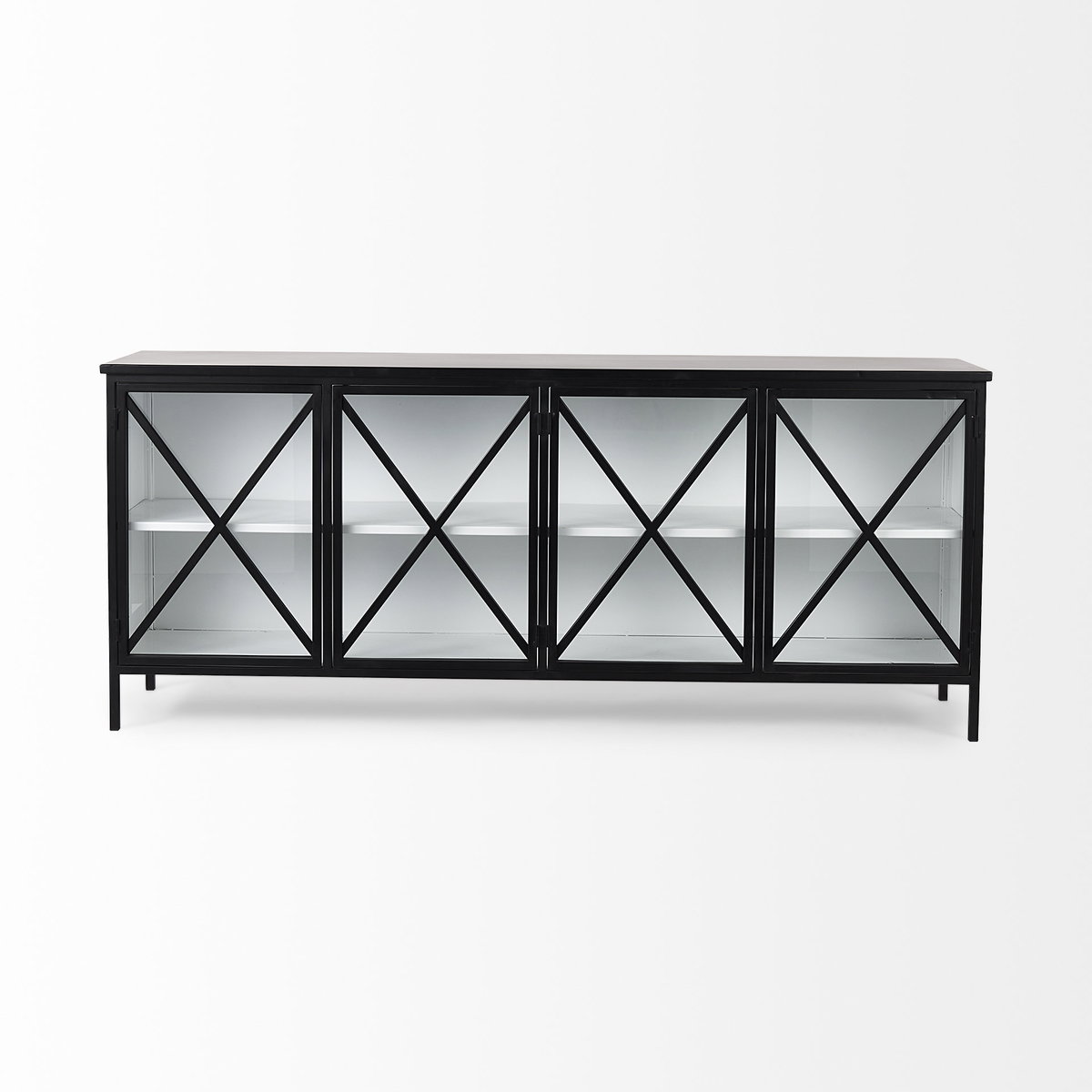 Aurelia  Black and White Metal Four Door Glass Cabinet, Sideboards & Buffet by Mercana, 79" length x 16" width x 33" height View 4