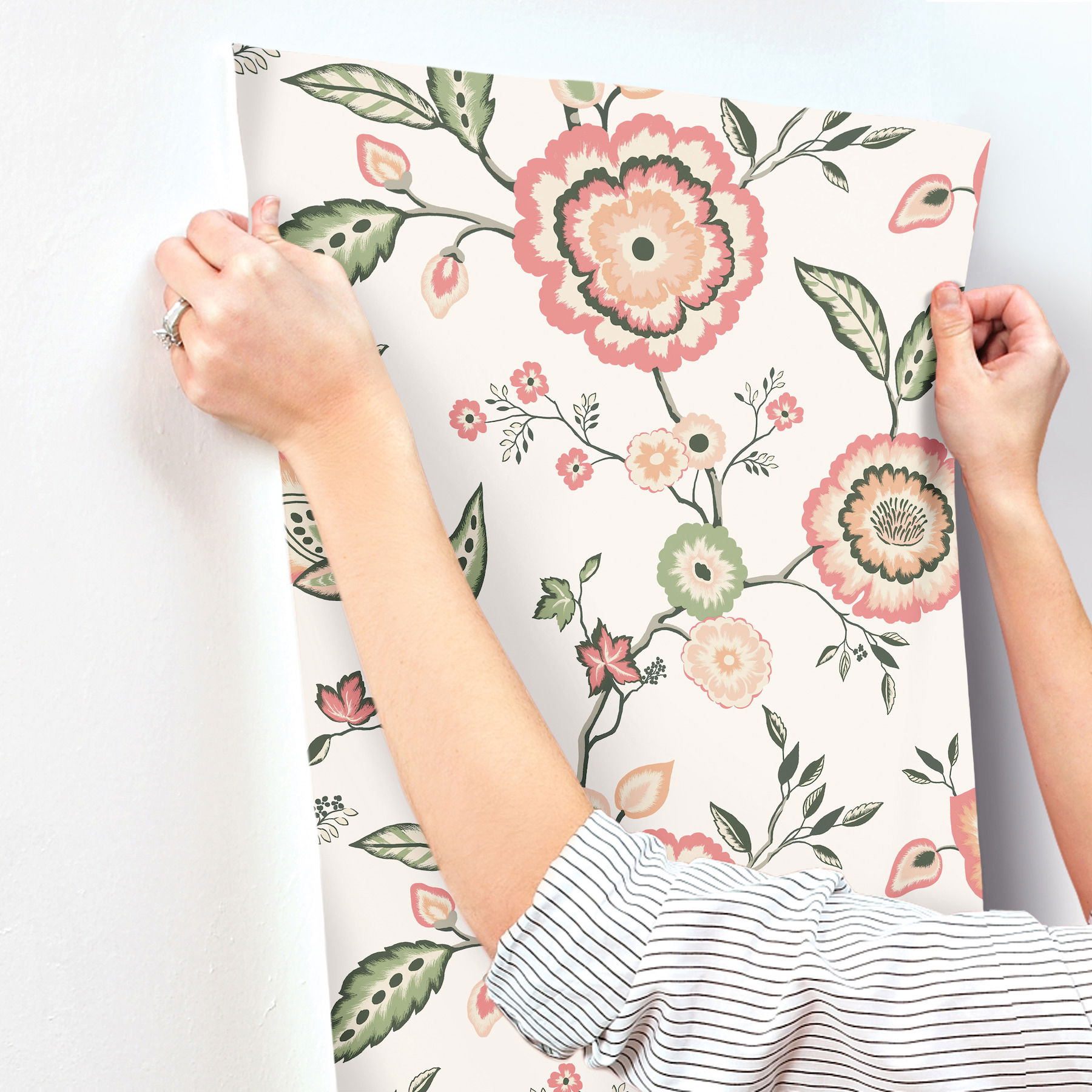 Dahlia Blooms Off White & Pink Wallpaper large image 