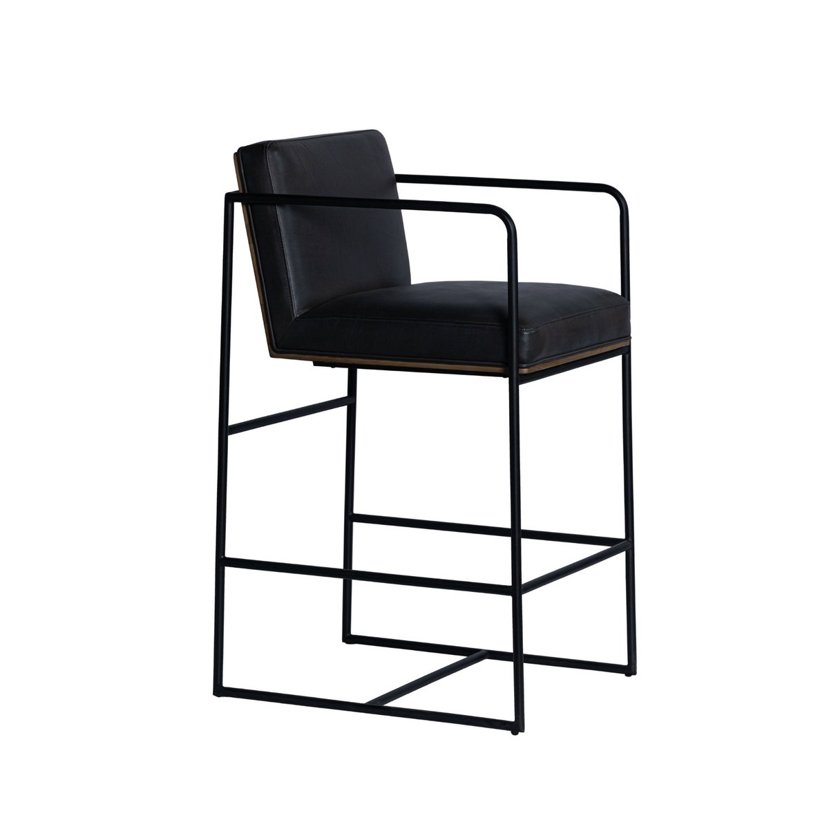Stamford Backless 36in Seat Counter Stool | Black Leather with Metal, Counter & Bar Stool by Mercana, 18.7" length x 22.6" width x 36" height View 7