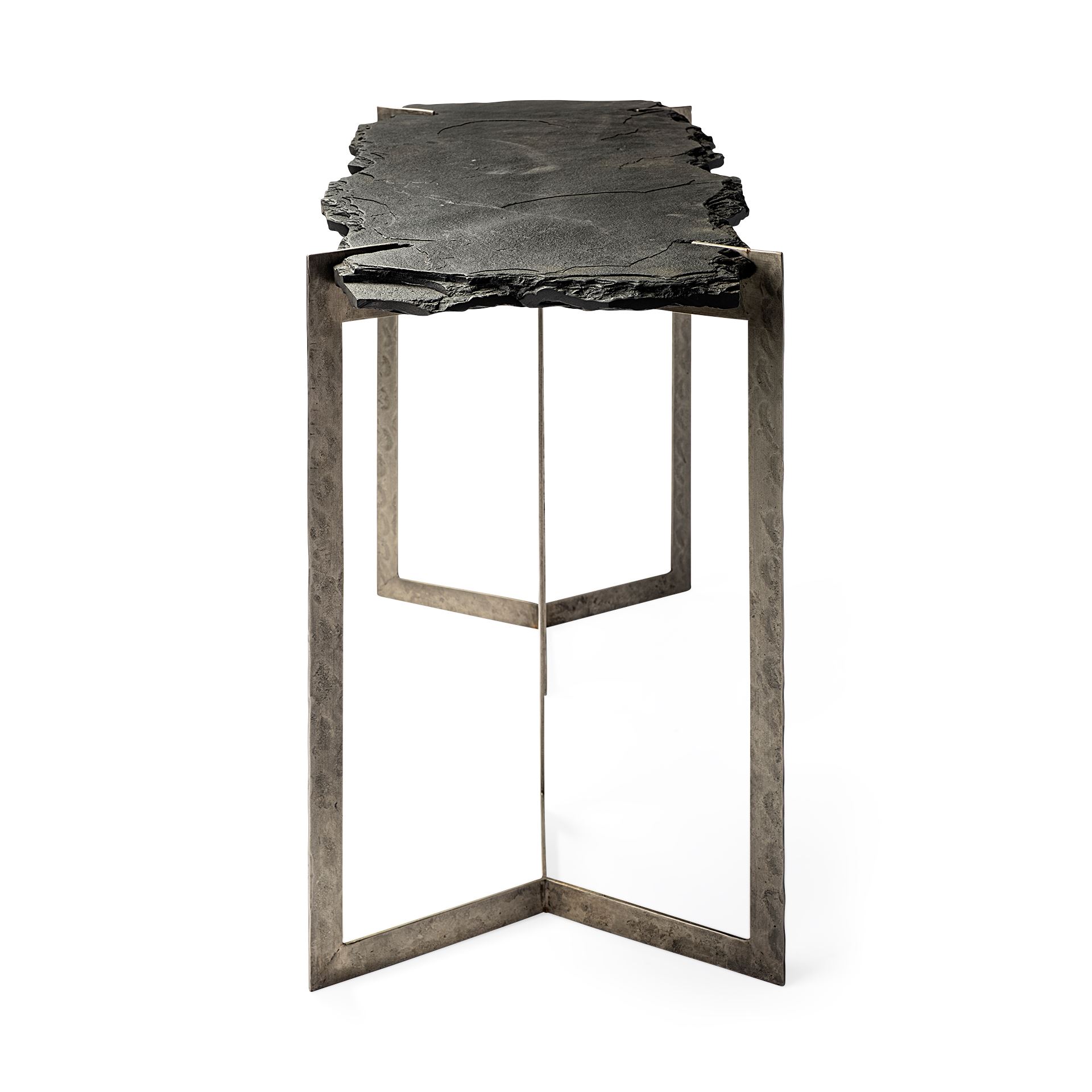 Shale III 50L x 20W Black Live-Edge Slate and Iron Console Table, by Mercana, 50" length x 19.5" width x 30.5" height View 4