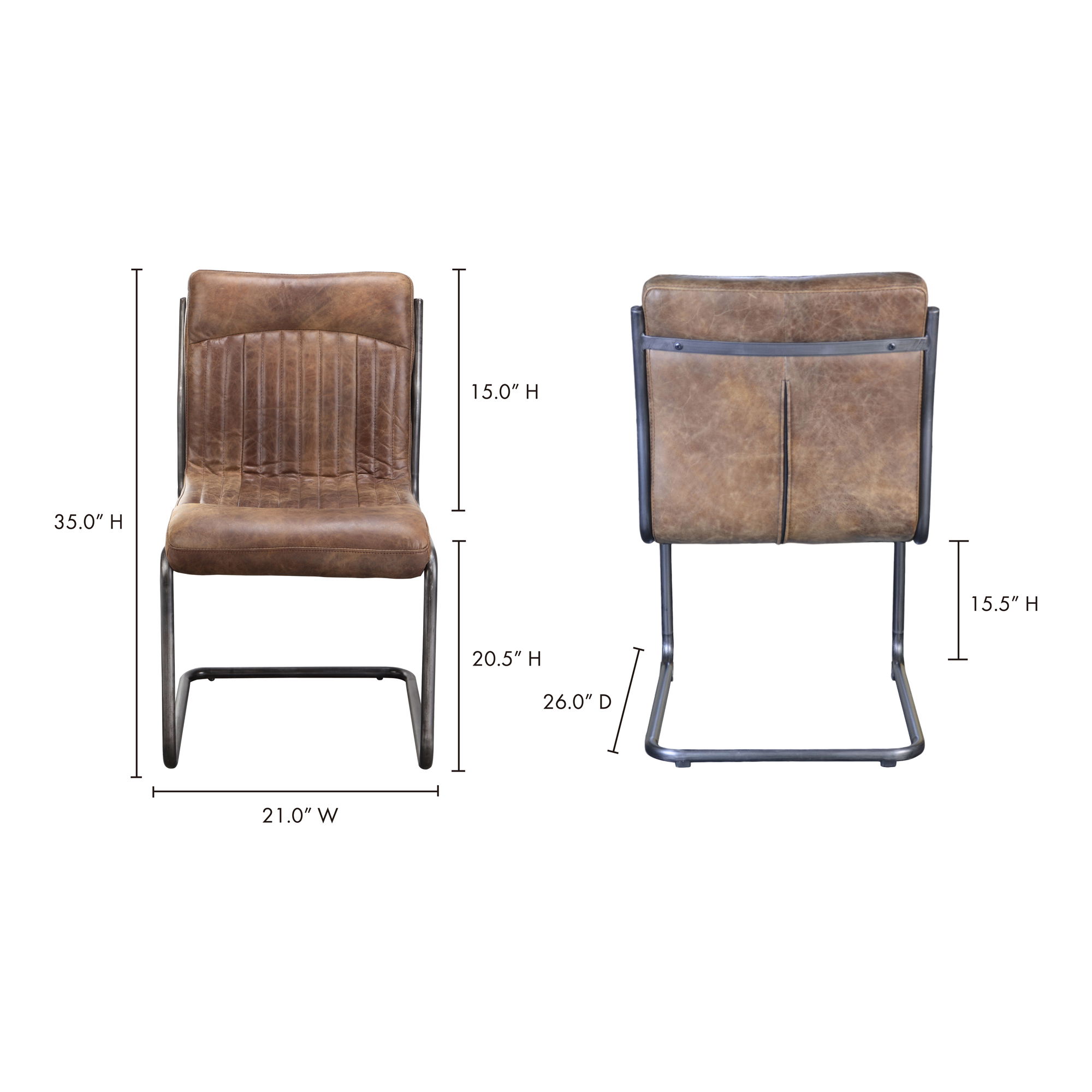 Ansel Dining Chair Grazed Brown Leather - Set Of Two, by Moe's Home, 21" width x 35" height x 26" depth View 7