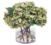 Online Designer Other Faux Dark Green Hydrangea in Glass Vase