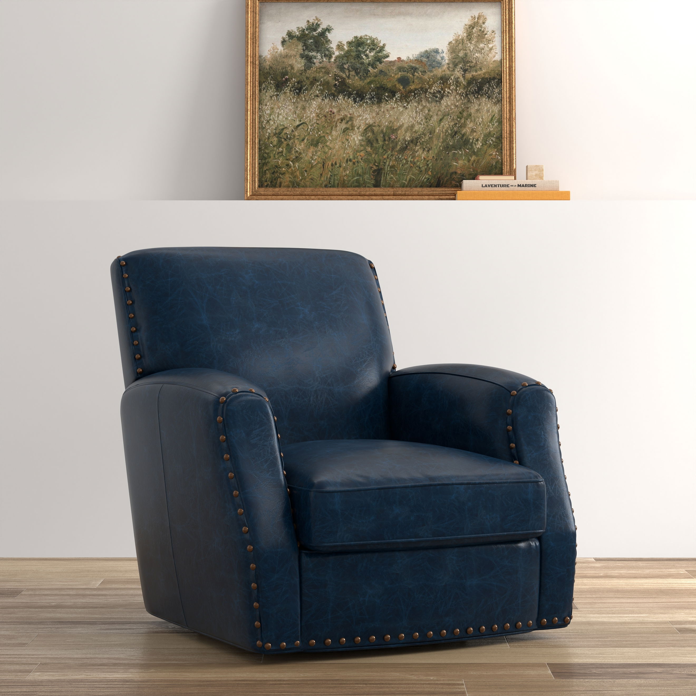 Taft Leather Swivel Chair, Chateau Blue large image 