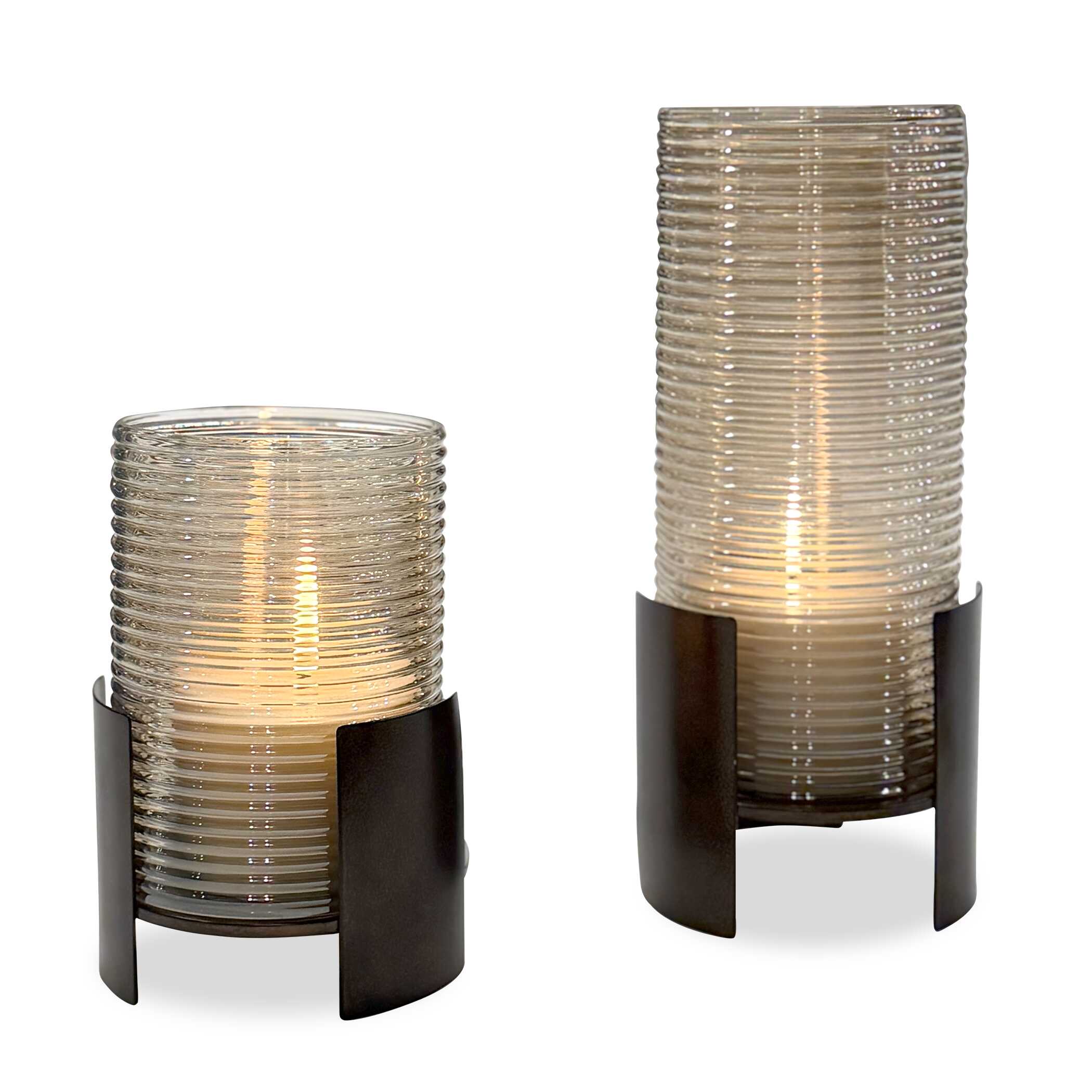 Fluted Fire Cylinder Candleholders Set/2, Decorative by Uttermost, 5.25" width x 12" height x 5.25" depth View 1