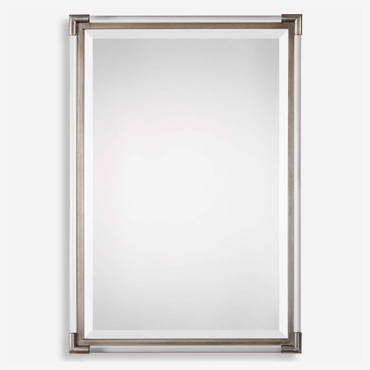 Mackai Metallic Silver Mirror, by Uttermost, 22.87" width x 32.75" height x 1.37" depth View 1