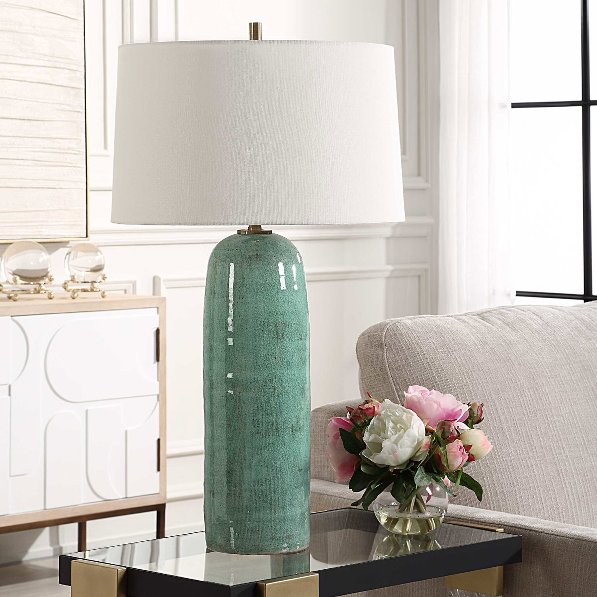 Andale Crackled Teal Table Lamp, by Uttermost, 17" width x 30.25" height x 17" depth View 4