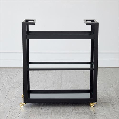 Grid Block Bar CartBlack Lacquer with Shiny Bras, Decor by Global Views, 36" length x 16" width x 42" height View 3