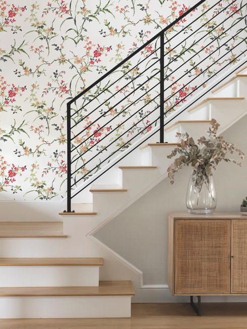 Blossom Branches White & Red Wallpaper
