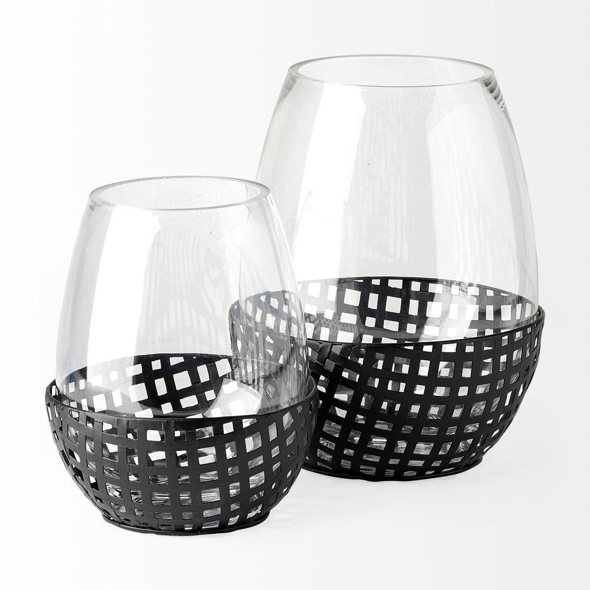 Reena II Large Black Woven Metal Base Table Candle Holder, Candles & Candle Holder by Mercana, 7.68" length x 7.68" width x 9.84" height View 5
