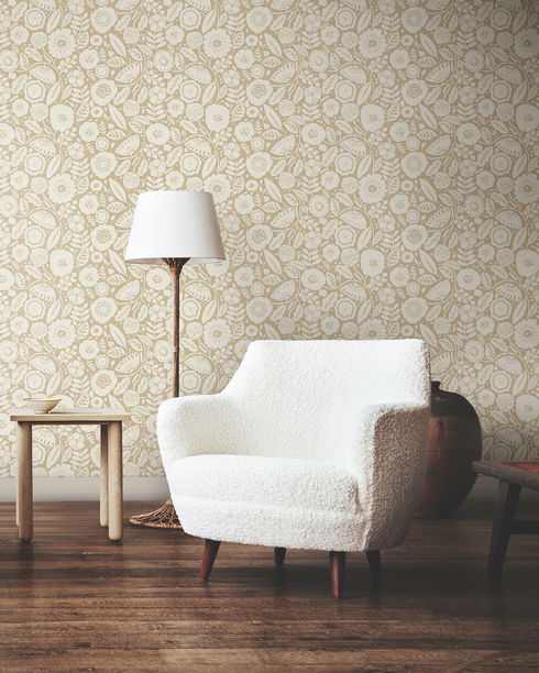 Camille Blossom Ochre Wallpaper