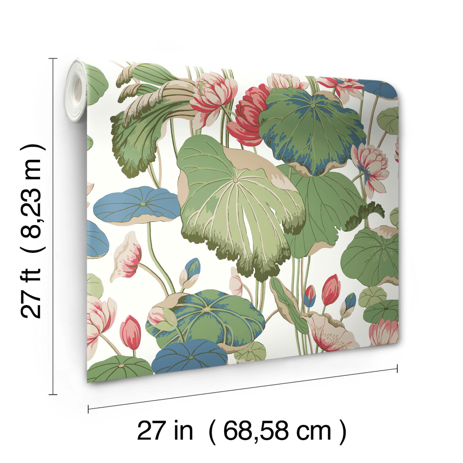 Lotus Pond Green & Pink Wallpaper large image 