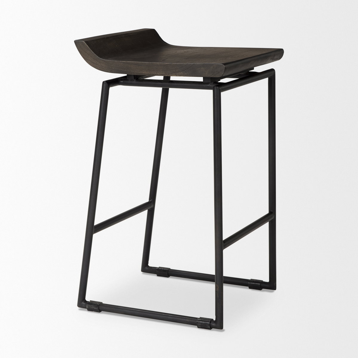Givens Low Back 26in Seat Counter Stool | Black Wood with Black Metal, Counter & Bar Stool by Mercana, 14.1" length x 15.8" width x 26" height View 8
