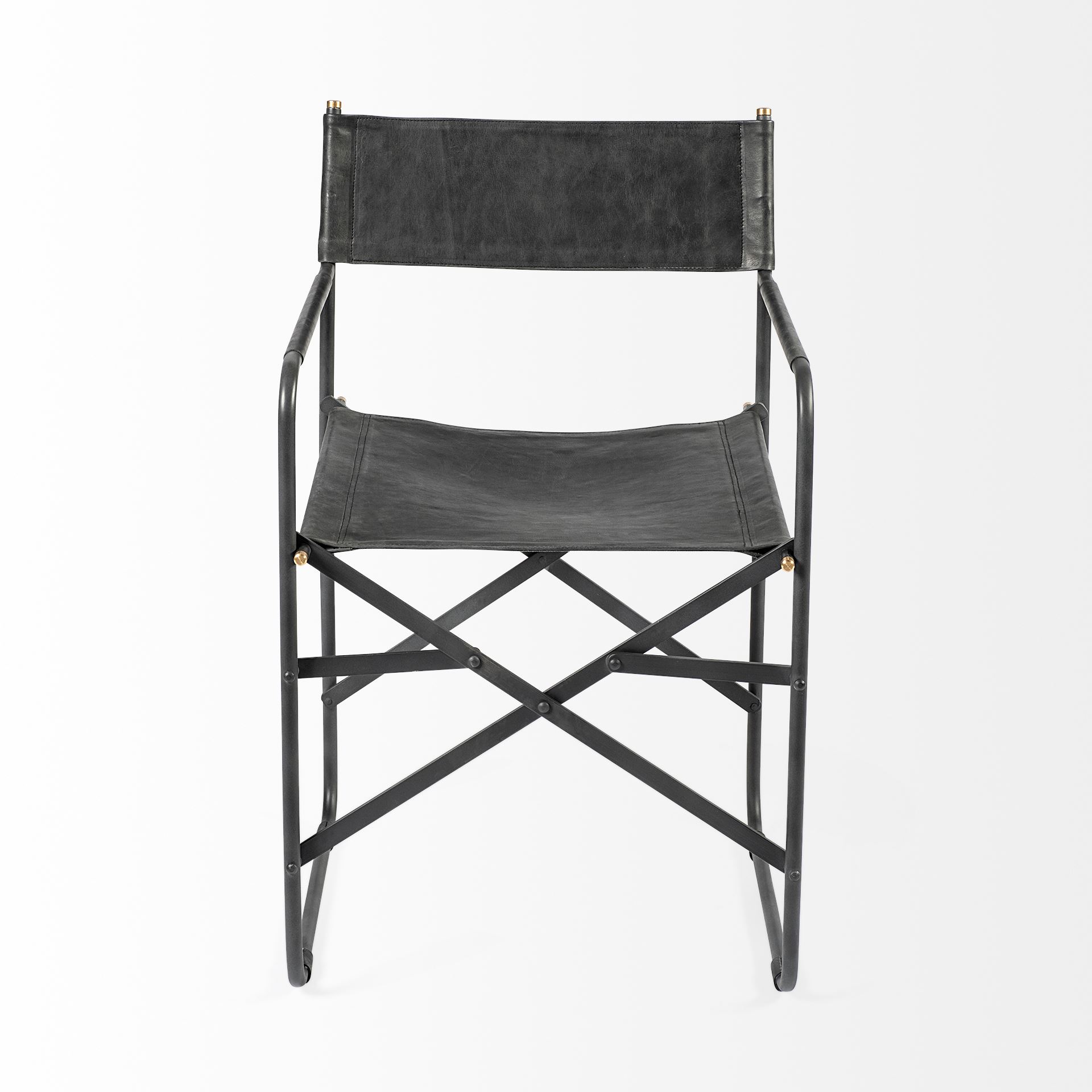Direttore Black Iron Frame Black Leather Dining Chair, by Mercana, 19.25" length x 20" width x 31" height View 6