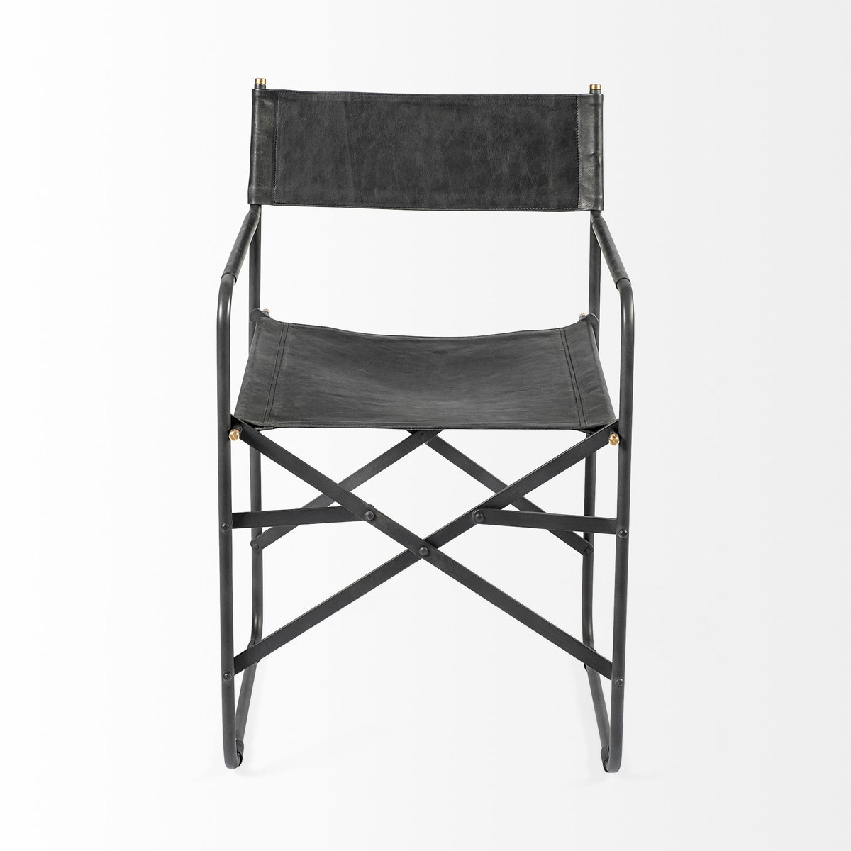 Direttore Curved Back Dining Side Chair | Black Leather with Black Iron, Dining Chair by Mercana, 19.25" length x 20" width x 31" height View 7