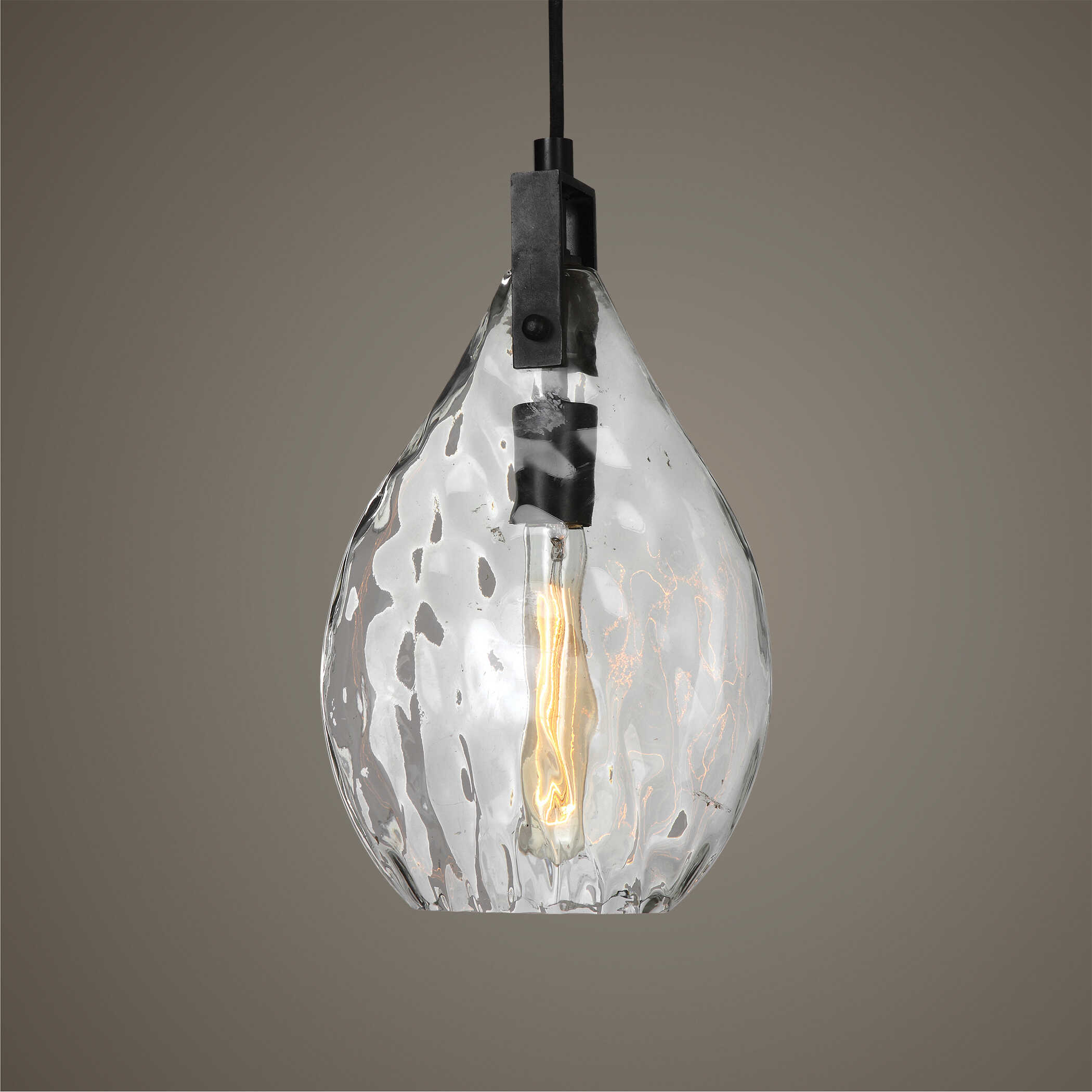 Campester 1 Light Watered Glass Mini Pendant, Ceiling Light by Uttermost, 8.5" width x 14.25" height x 4.12" depth View 2