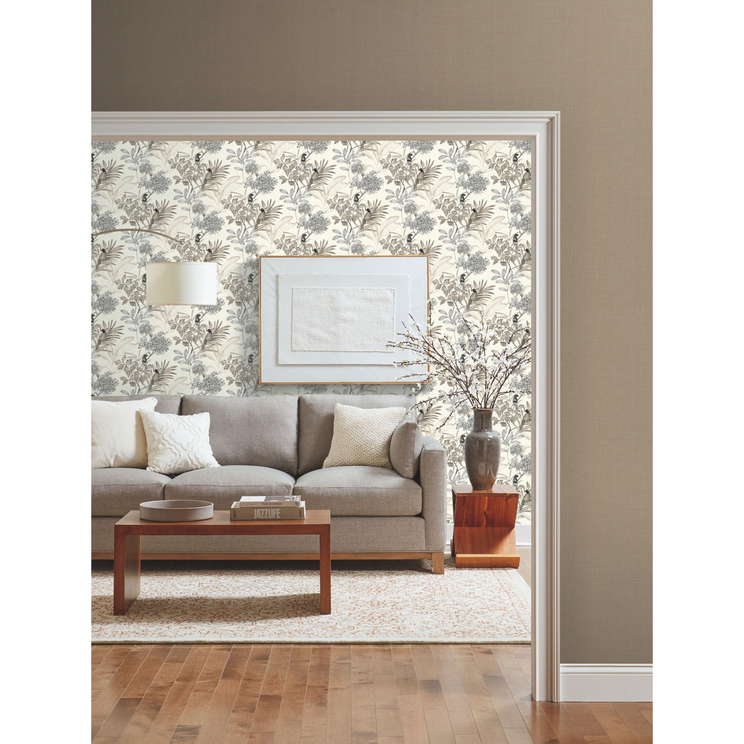 Handpainted Songbird Grey Wallpaper large image 