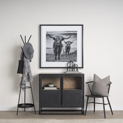 Everett Matte Black Metal with Two Metal Shelves Coat Rack