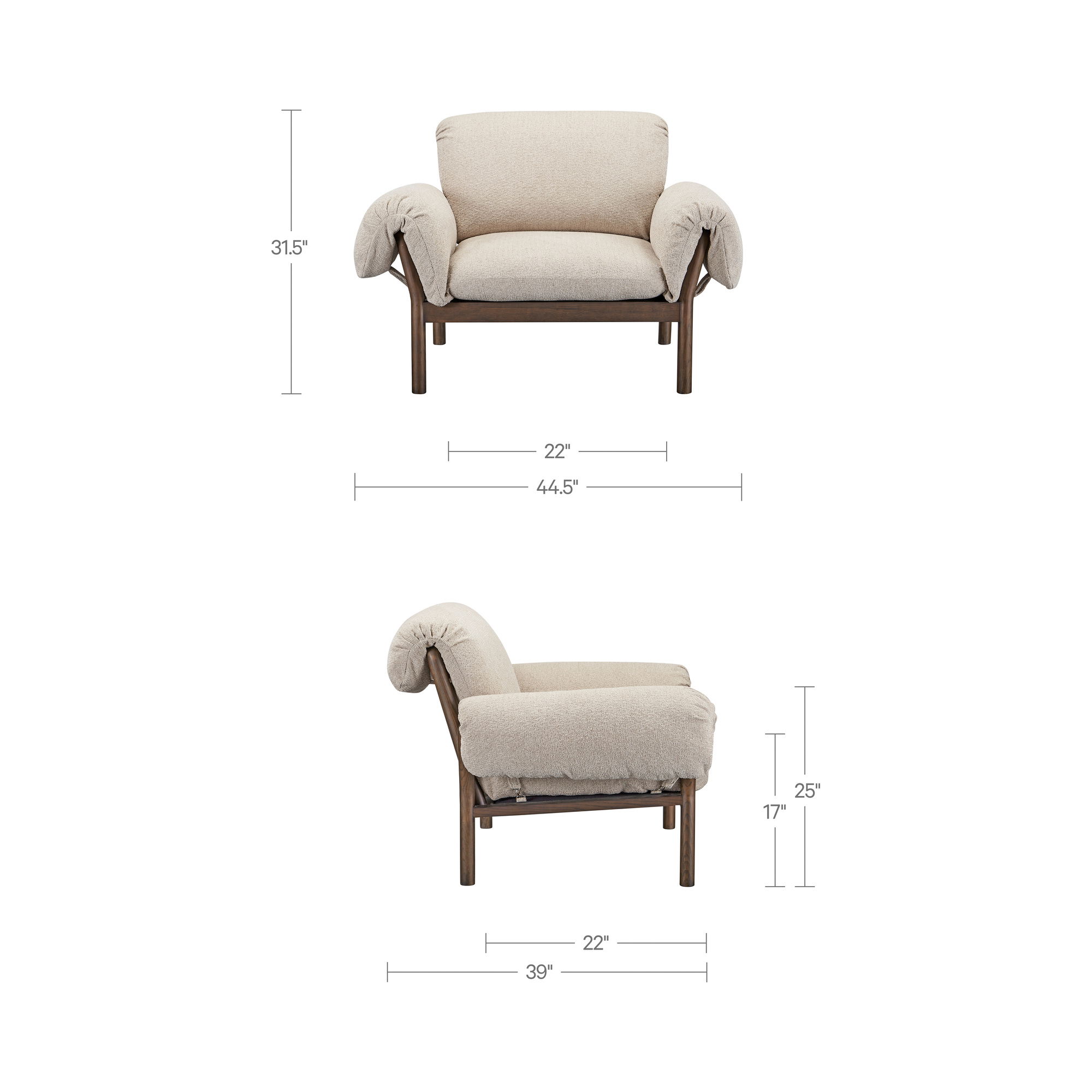 Cardero Lounge Chair Beige, Accent Chair by Moe's Home, 44.5" width x 31.5" height x 39" depth View 10