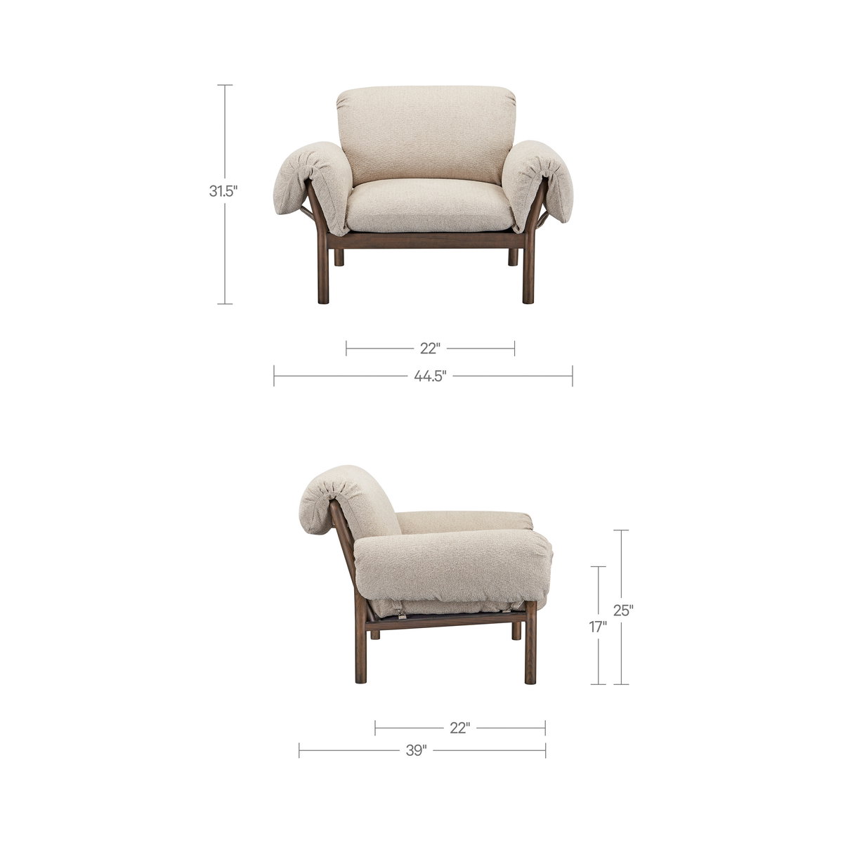 Cardero Lounge Chair Beige, Accent Chair by Moe's Home, 44.5" width x 31.5" height x 39" depth View 10