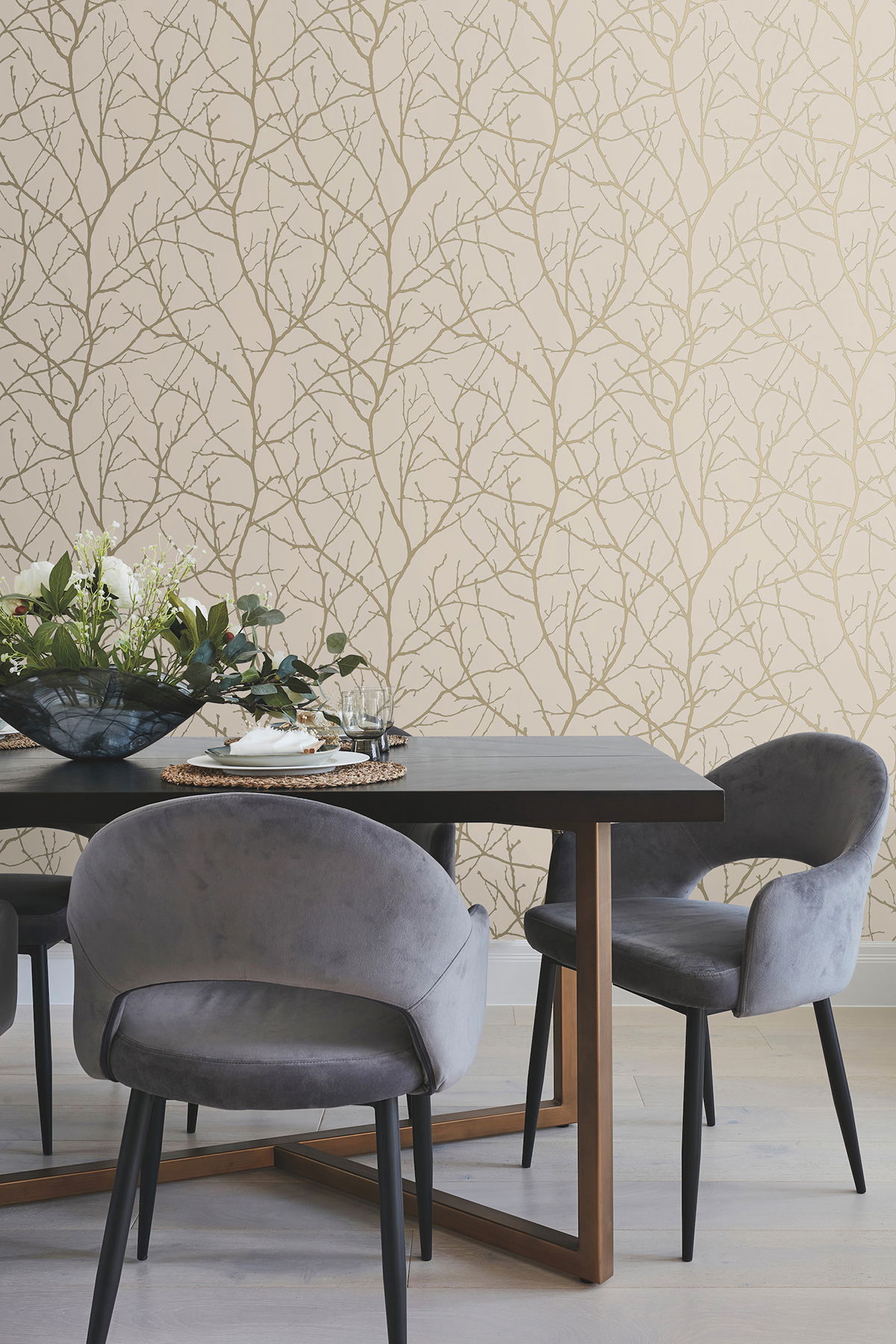 Trees Silhouette Beige & Gold Wallpaper large image 
