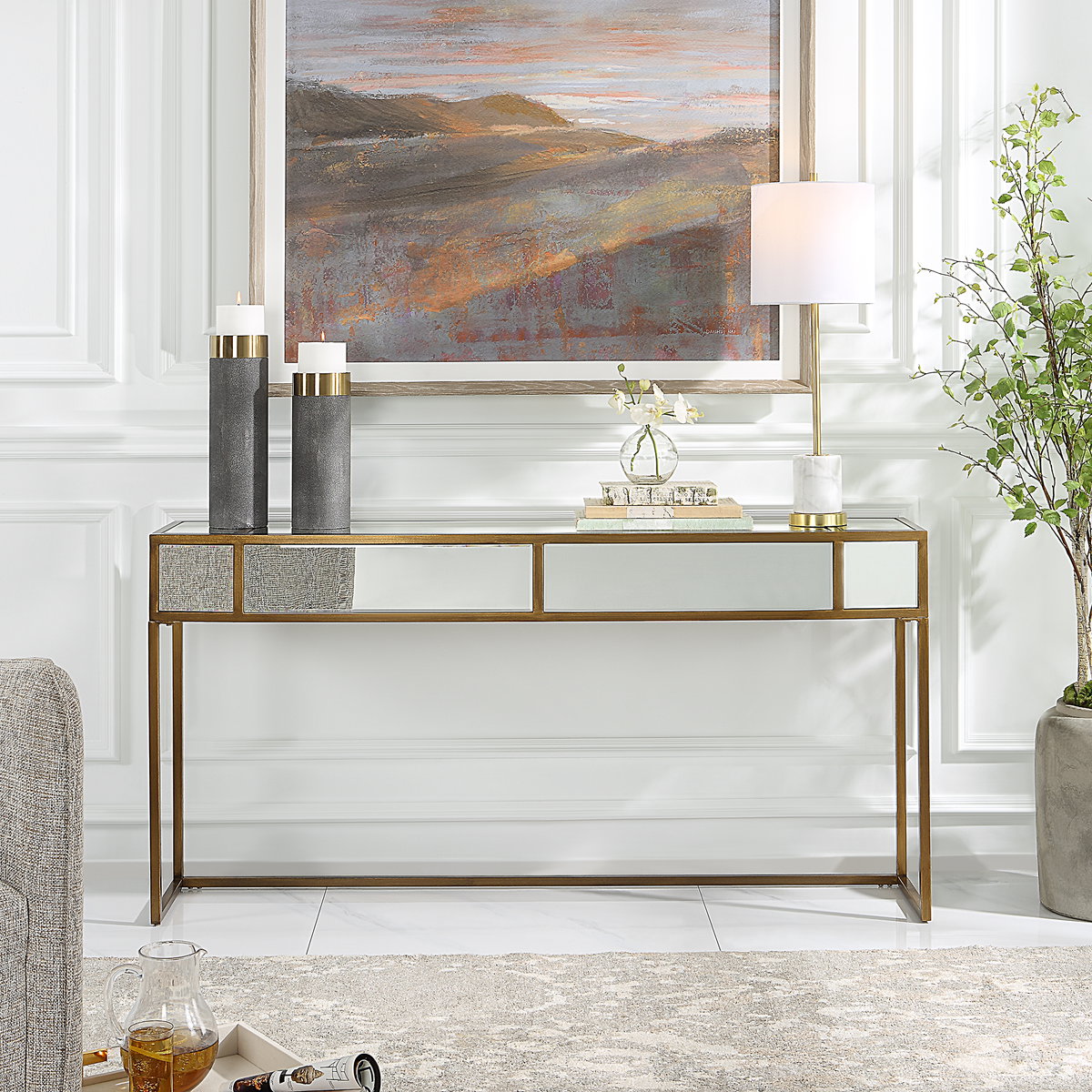 Reflect Mirrored Console Table, by Uttermost, 62" width x 32" height x 14" depth View 2