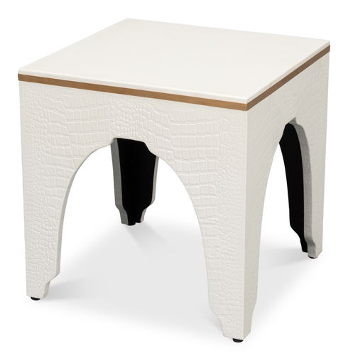 Croco Embossed Leather Stool, Pearl