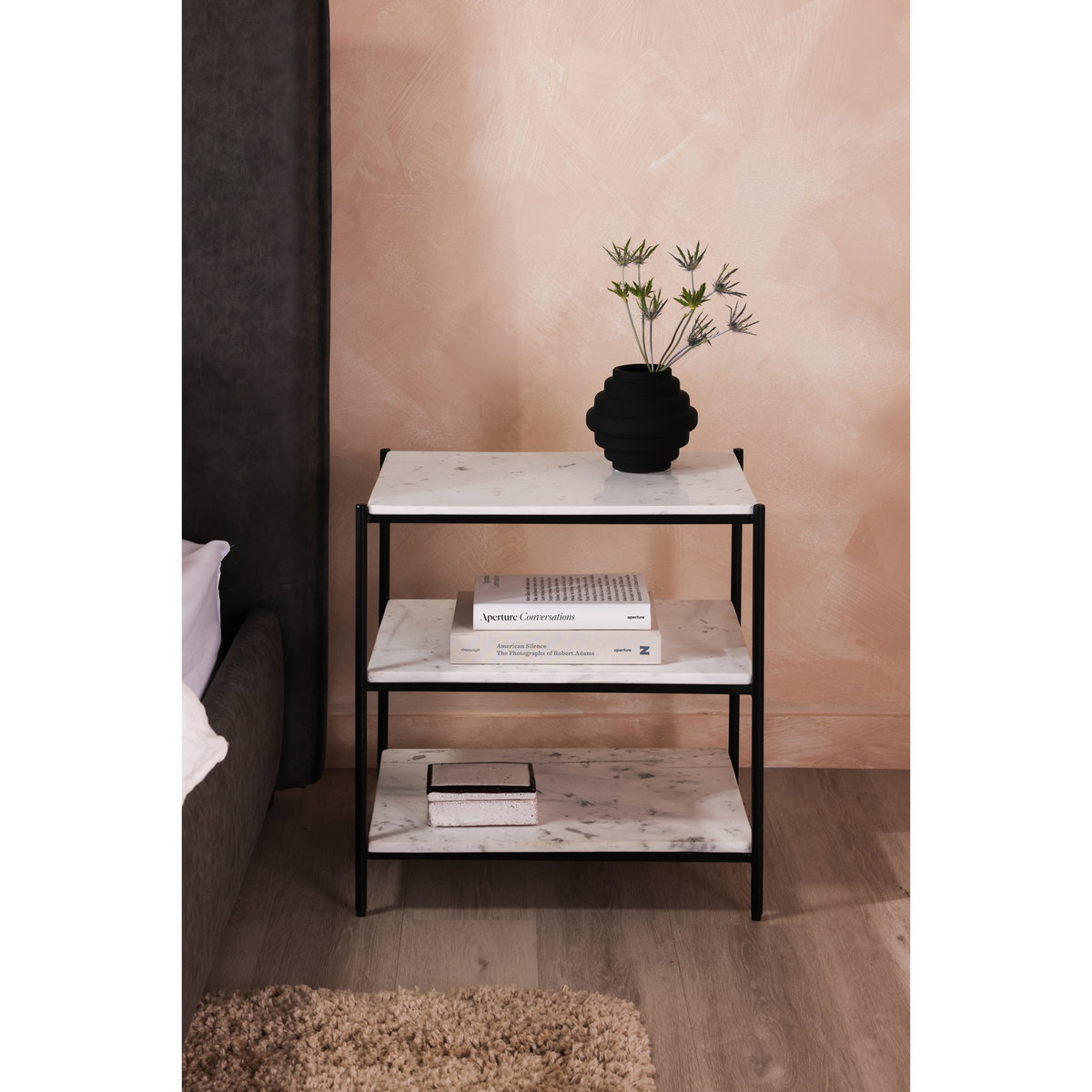 Trine Nightstand White Marble, by Moe's Home, 22" width x 23" height x 16" depth View 5