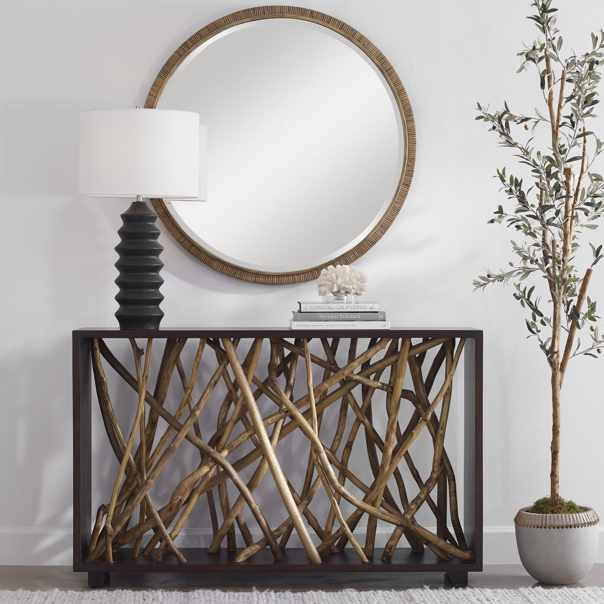 Teak Maze Console Table, Furniture by Uttermost, 54" width x 34" height x 13.5" depth View 2