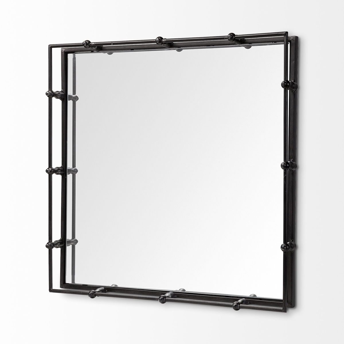Christa 22L x 22W Black Metal Mirrored Base Square Tray, Decorative Tray by Mercana, 22.05" length x 22.05" width x 3.05" height View 8