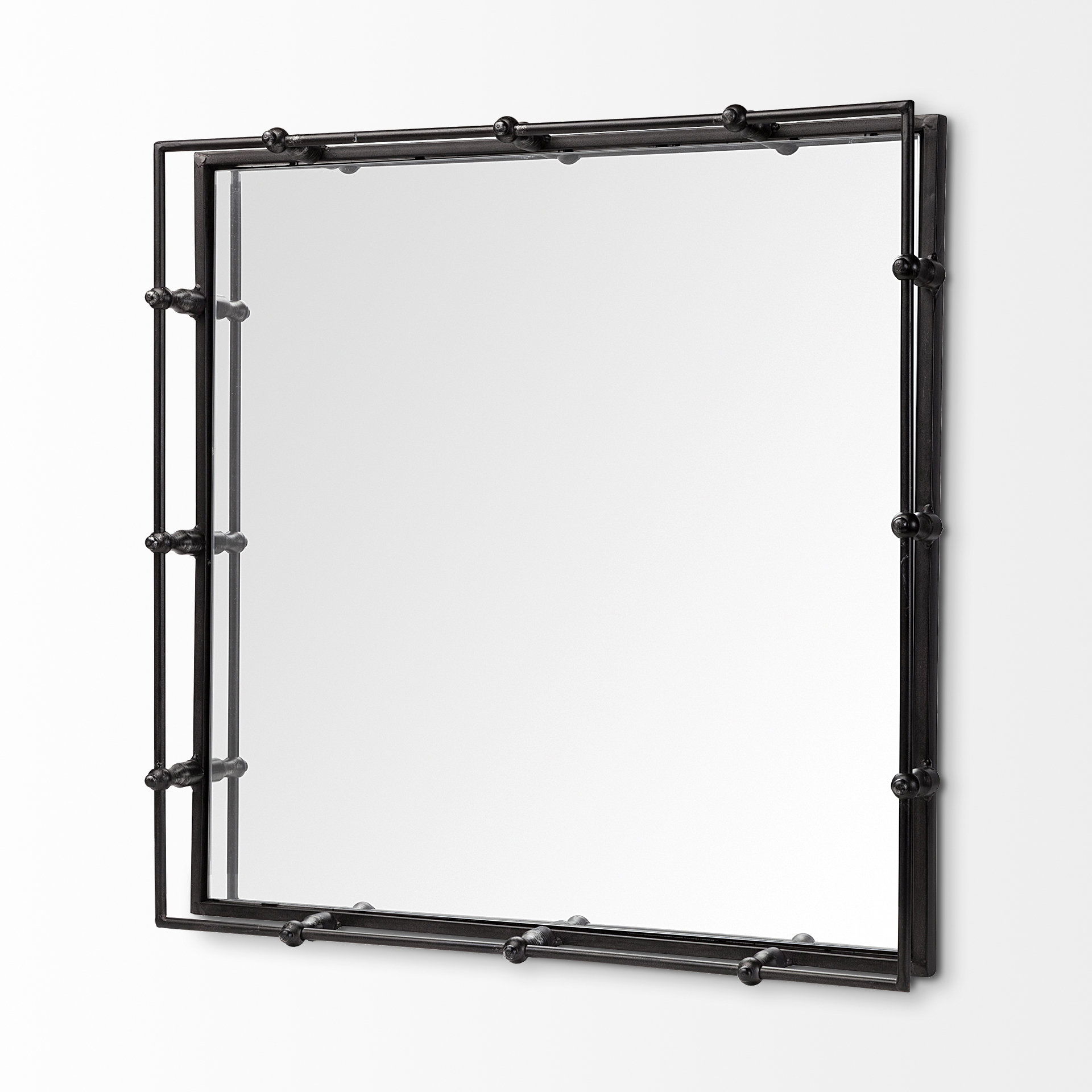 Christa 22L x 22W Black Metal Mirrored Base Square Tray large image 