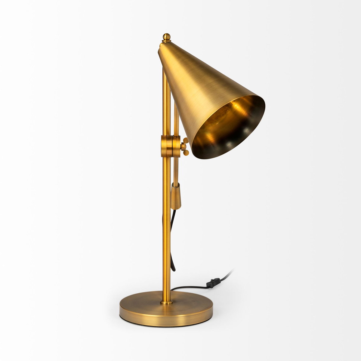 Fragon I (26'H) Gold-Tone Metal Adjustable Cone Shade Table Lamp, by Mercana, 8.5" length x 27" width x 26" height View 7