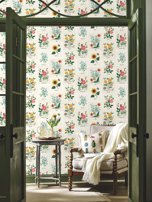 Botanical Prints White & Pink Wallpaper