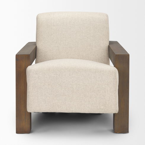 Sovereign Oatmeal Fabric Upholstered with Solid Wood Frame Accent Chair