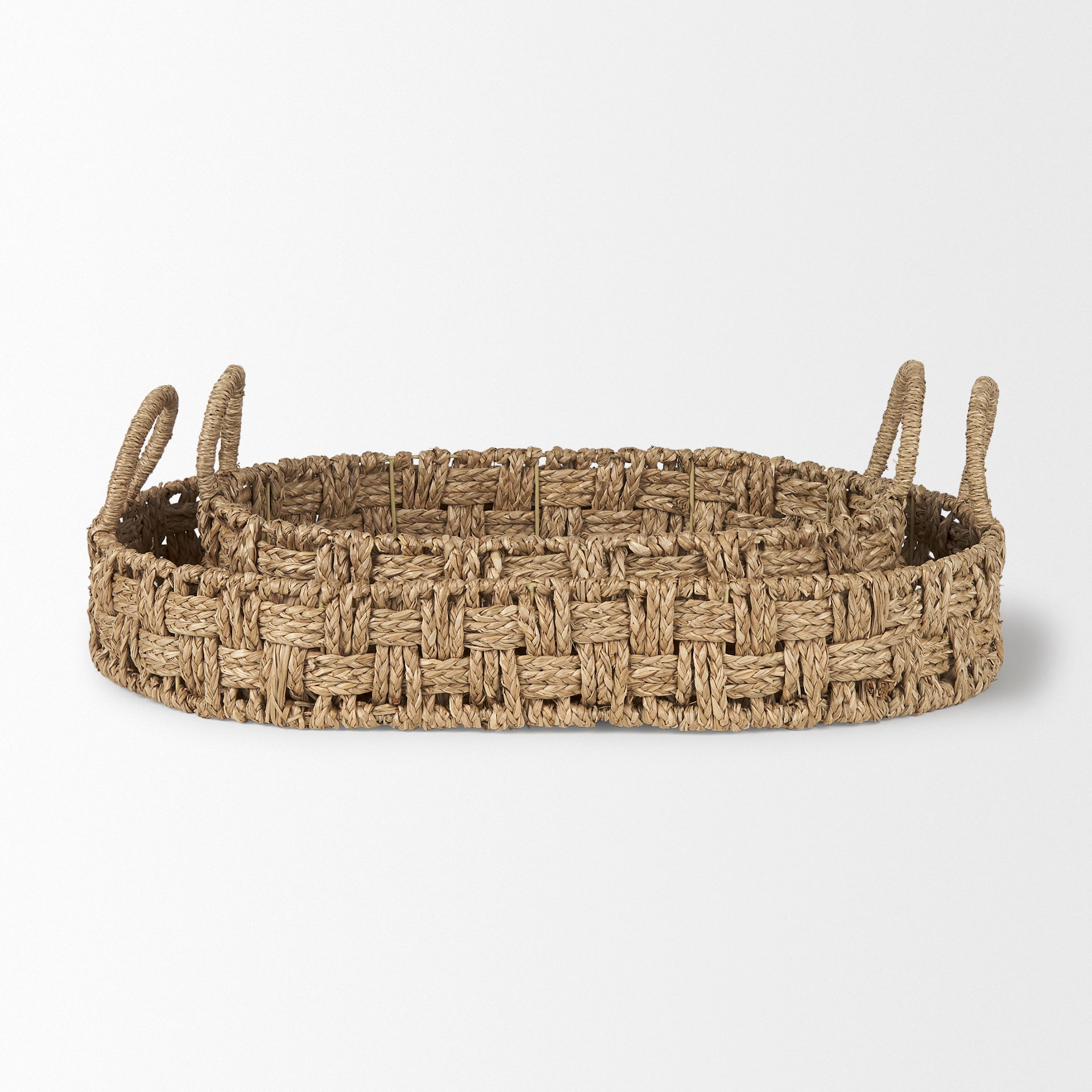 Haini Set of 2 Large Basketweave Seagrass Trays with Loop Handles large image 